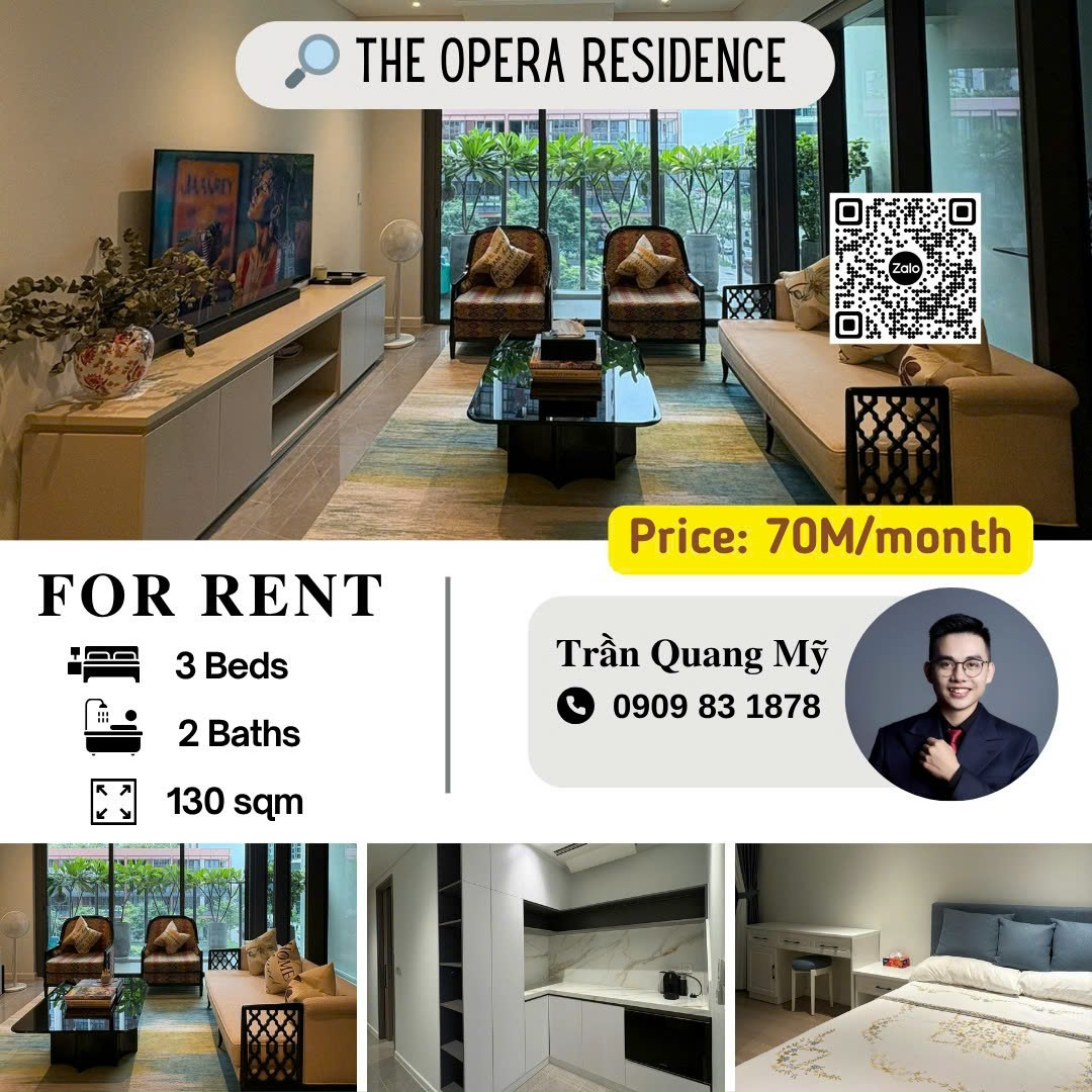Cho thuê căn hộ 3PN full nội thất The Opera, Thủ Thiêm - Giá tốt!