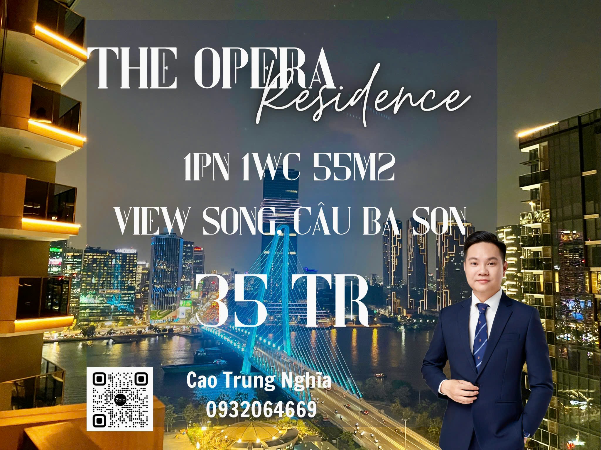 Cho thuê căn hộ 1PN The Opera Thu Thiem, view sông Sài Gòn, full nội thất, giá tốt
